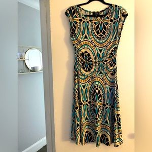 Multi-color ( teal, black, cream) dress abstract designs